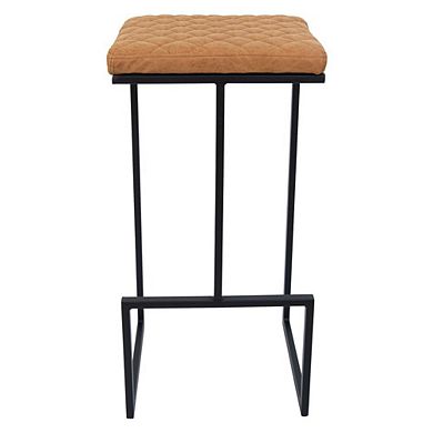 LeisureMod Quincy Quilted Stitched Leather Bar Stools With Metal Frame