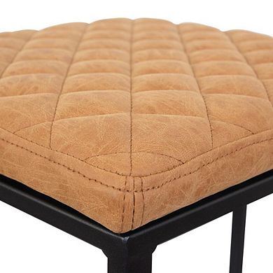 LeisureMod Quincy Quilted Stitched Leather Bar Stools With Metal Frame