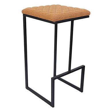 LeisureMod Quincy Quilted Stitched Leather Bar Stools With Metal Frame