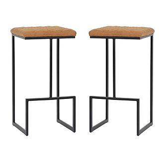 LeisureMod Quincy Quilted Stitched Leather Bar Stools With Metal Frame