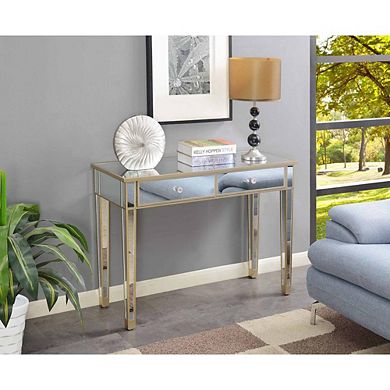 Convenience Concepts Gold Coast Mirrored 2 Drawer Desk/Console Table Champagne/Mirror