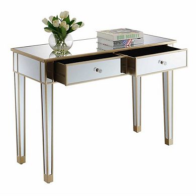 Convenience Concepts Gold Coast Mirrored 2 Drawer Desk/Console Table Champagne/Mirror