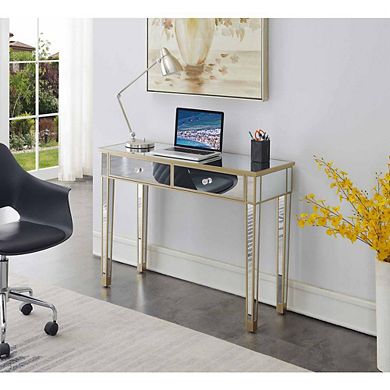 Convenience Concepts Gold Coast Mirrored 2 Drawer Desk/Console Table Champagne/Mirror