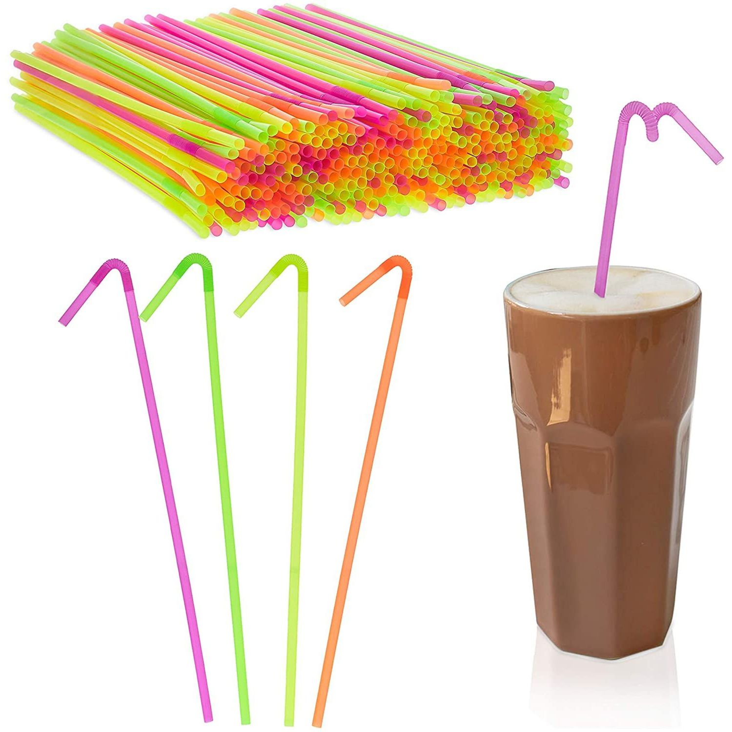 Multicolor Striped Reusable Plastic Straws, 24ct
