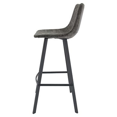 LeisureMod Elland Modern Upholstered Leather Bar Stool With Iron Legs & Footrest Set of 2