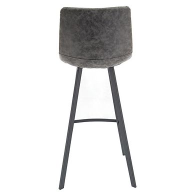 LeisureMod Elland Modern Upholstered Leather Bar Stool With Iron Legs & Footrest Set of 2