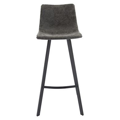 LeisureMod Elland Modern Upholstered Leather Bar Stool With Iron Legs & Footrest Set of 2