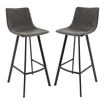 LeisureMod Elland Modern Upholstered Leather Bar Stool With Iron Legs & Footrest Set of 2