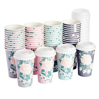 48 Pack Disposable 16 oz To Go Paper Coffee Cups with Lids, 4 Pastel Colors