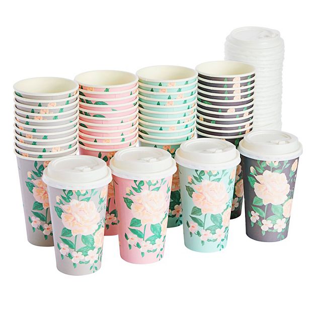 Comfy Package 16 Oz Floral Paper Cups Disposable Coffee Cups To Go Cups,  100-Pack