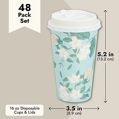 48 Pack Disposable 16 oz To Go Paper Coffee Cups with Lids, 4 Pastel Colors