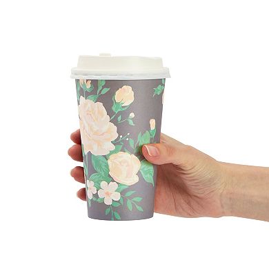 48 Pack Disposable 16 oz To Go Paper Coffee Cups with Lids, 4 Pastel Colors