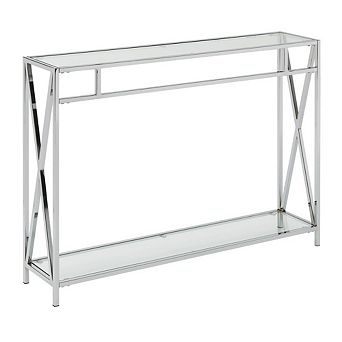 Convenience Concepts Oxford Chrome Console Table, Clear Glass Chrome