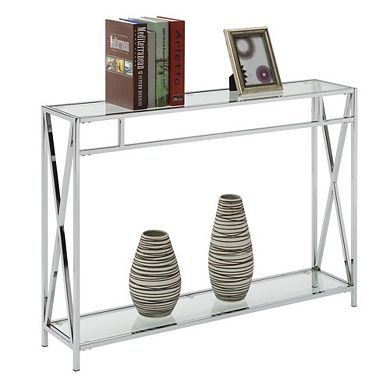 Convenience Concepts Oxford Chrome Console Table, Clear Glass Chrome