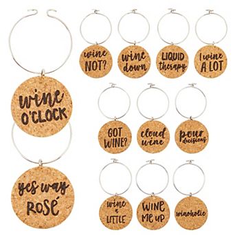 12-pack Funny Wine Charms For Stem Glasses, Cork Drink Marker Tags, 12 Designs