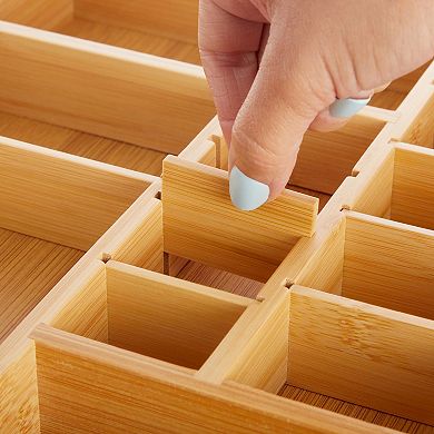 Bamboo Drawer Organizer Tray With 8 Adjustable Dividers, 14 X 10 X 2 In