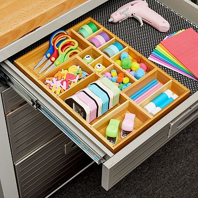 Bamboo Drawer Organizer Tray With 8 Adjustable Dividers, 14 X 10 X 2 In