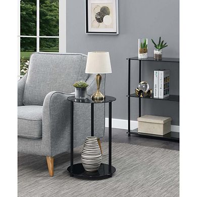 Convenience Concepts Designs2Go Classic Glass 2 Tier Round End Table, Black Glass