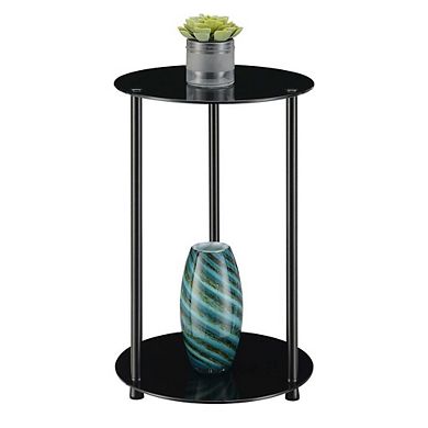 Convenience Concepts Designs2Go Classic Glass 2 Tier Round End Table, Black Glass