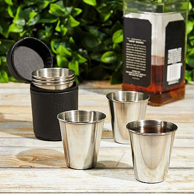 6 Pack Stainless Steel Shot Glasses with Leather Case, 2 oz Metal Shooters