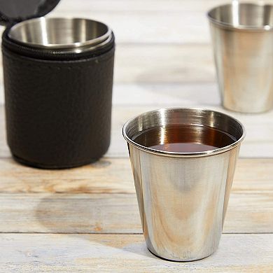 6 Pack Stainless Steel Shot Glasses with Leather Case, 2 oz Metal Shooters