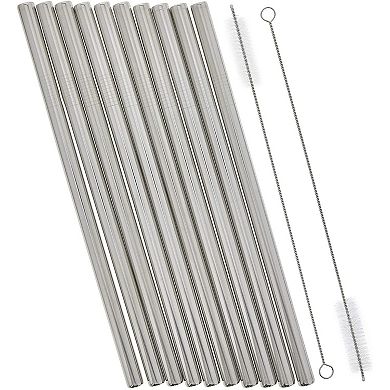 10 Extra Wide Boba Straws with 2 Cleaning Brushes, Reusable Metal (12 Pieces)