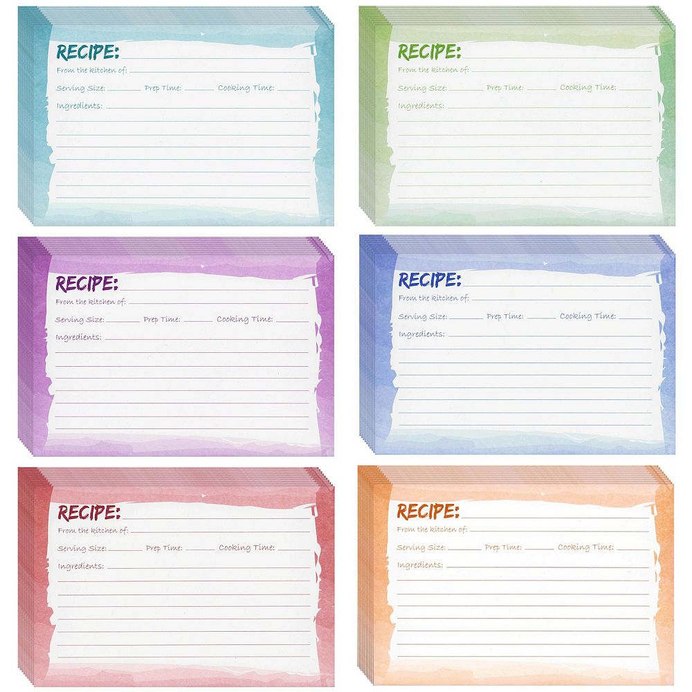60-Pack 4x6 Recipe Cards Double Sided, Colored Recipe Index Cards