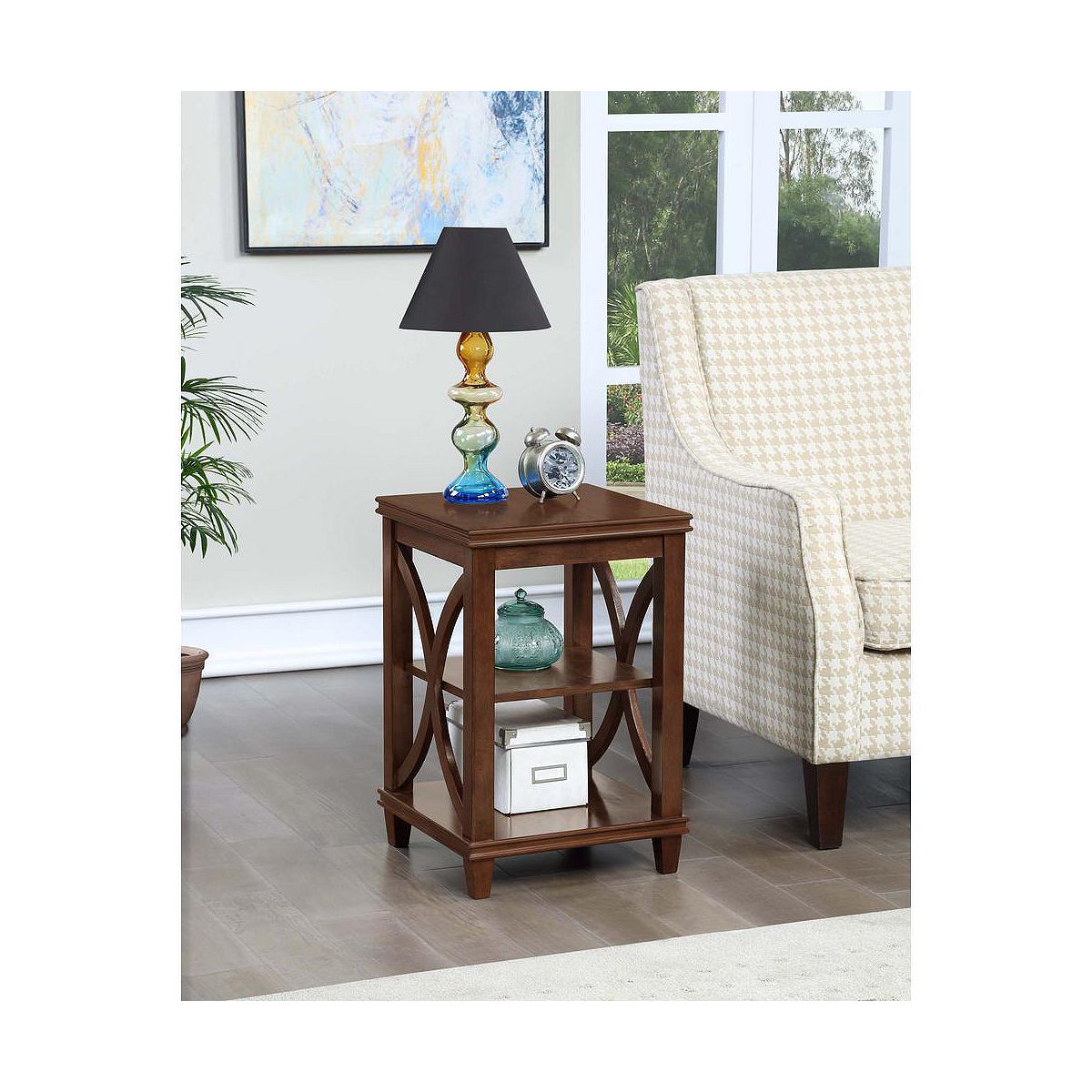 Convenience Concepts Florence end table with open shelves in dark brown wood