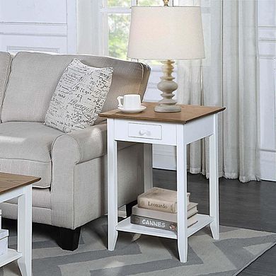 Convenience Concepts American Heritage 1 Drawer End Table with Shelf, Driftwood/White