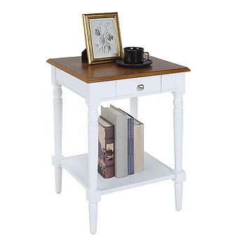 Convenience Concepts French Country 1 Drawer End Table with Shelf, Dark Walnut/White Finish
