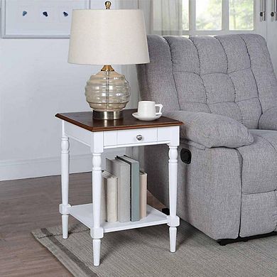 Convenience Concepts French Country 1 Drawer End Table with Shelf, Dark Walnut/White Finish