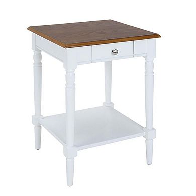Convenience Concepts French Country 1 Drawer End Table with Shelf, Dark Walnut/White Finish