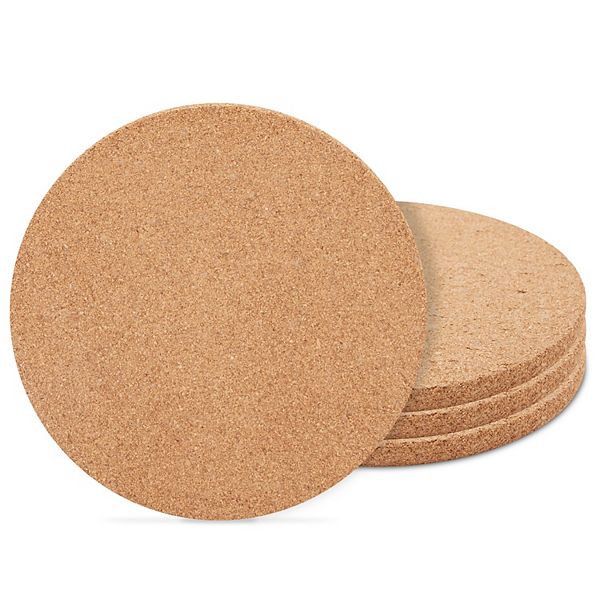 Set of 4 Round Cork Trivets for Hot Dishes, Plates, and Kitchen