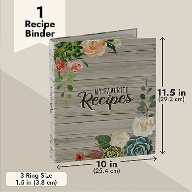 3 Ring Recipe Binder with Dividers, Pockets, Stickers (10 x 11.5 in.)