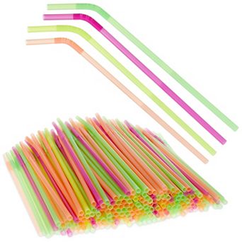 200 Pack Plastic Extra Long Straws, 13 Inch Disposable Straws, 4 Rainbow Colors