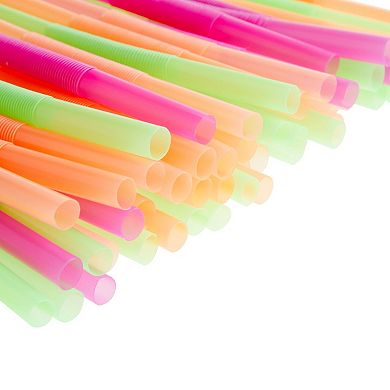 Plastic Drinking Straws, Single Use Bendable Straws (4 Colors, 13 In, 200 Pack)