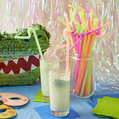 Plastic Drinking Straws, Single Use Bendable Straws (4 Colors, 13 In, 200 Pack)