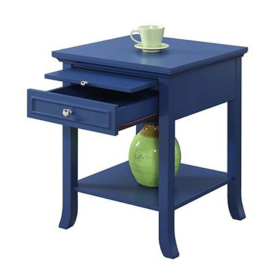 Convenience Concepts American Heritage Logan 1 Drawer End Table with Pull Out Shelf Cobalt Blue