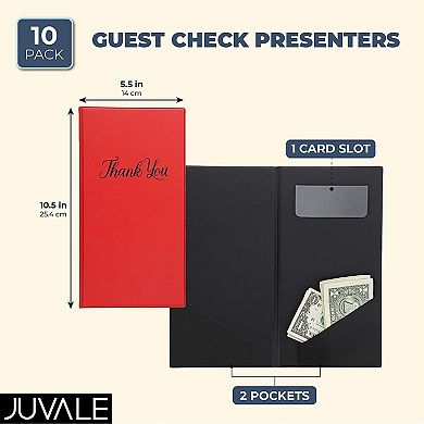 10 Pack Restaurant Guest Check Presenters for Waitresses, Red Thank You Server Books (10.5 x 5.5 Inches)