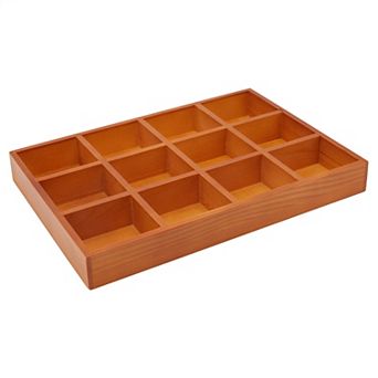 Wooden Drawer Organizer With 12 Compartments, Sorting Tray For Crafts, 13x9x1.5"