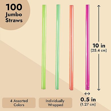 100 Pcs Plastic Disposable Straws For Boba, Jumbo Straws, 10"