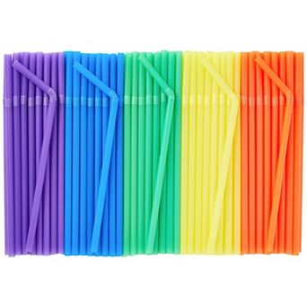 300 Pack Flexible Plastic Drinking Straws, Disposable Straws Bulk Set, 5 Colors