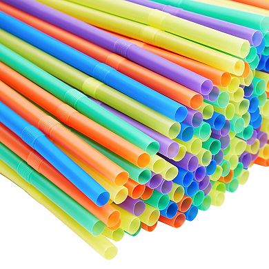 300 Pack Flexible Plastic Drinking Straws, Disposable Straws Bulk Set, 5 Colors