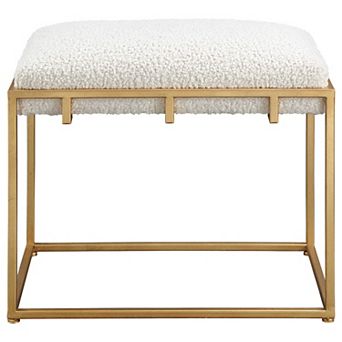 Uttermost Paradox Small Gold & White Faux-Shearling Bench