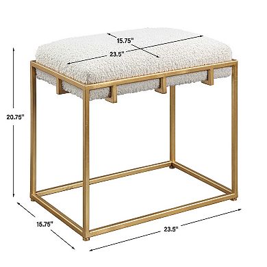 Uttermost Paradox Small Gold & White Faux-Shearling Bench