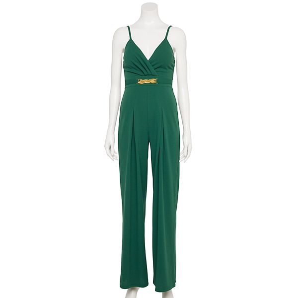 Juniors' Almost Famous Pleated Jumpsuit with Chain Belt