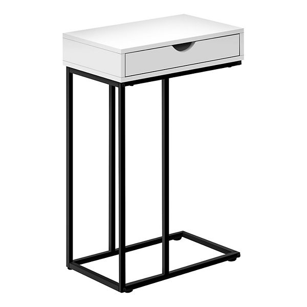 Monarch Specialties Accent Table C-Shaped End Side Snack Storage Drawer Living Room Bedroom Metal Laminate White Black Contemporary Modern