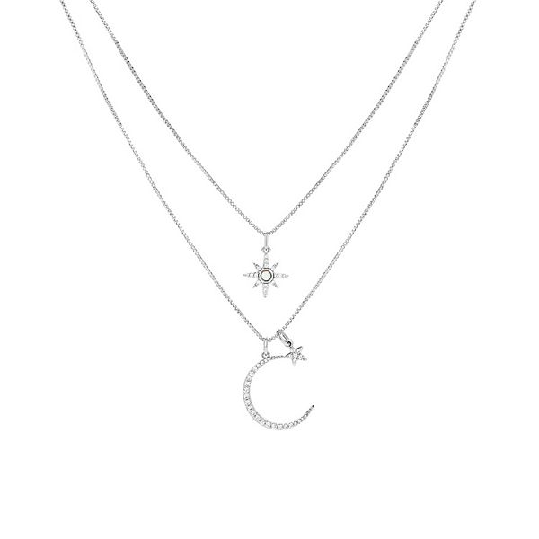 Aurielle Fine Silver Plated Cubic Zirconia & Opal Starburst Crescent ...