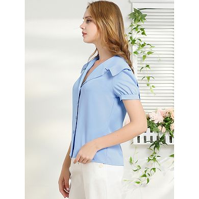 Women's Cute Button Front Puff Sleeves Sailor Collar Shirt Blouse
