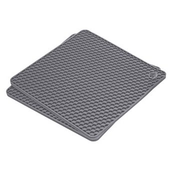 2 pc Silicone Trivet Mats Square Hot Pan Pads Hot Pot Holder Deep Gray